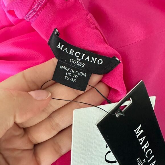 Marciano Guess 100% Silk Dress Womens 10 Maxi Gown Fuchsia Pink Halter Open Back - Picture 9 of 13